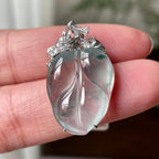 18K金钻镶冰种飘花叶子吊坠 天然缅甸A货翡翠（yc324463）