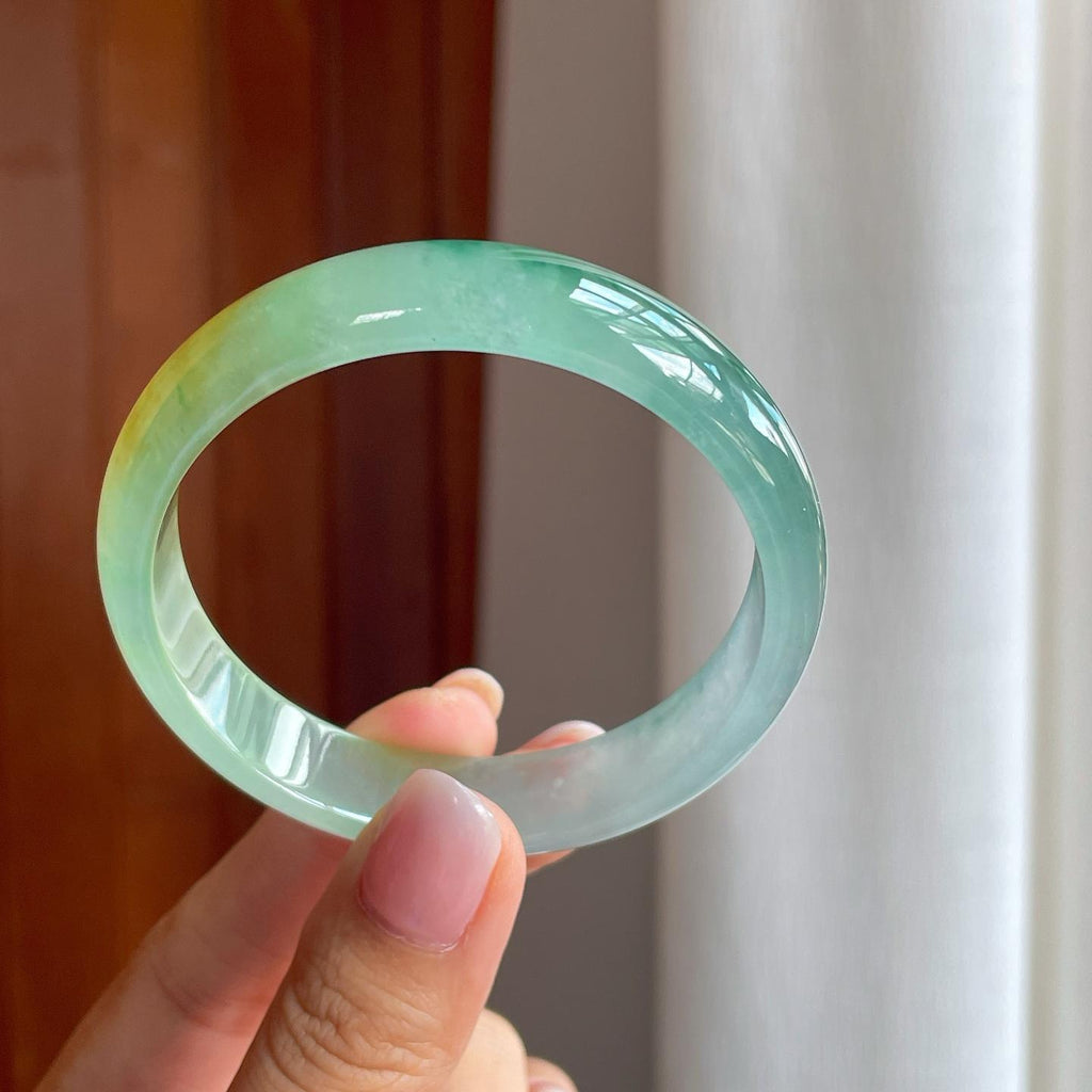 冰种黄加绿翡翠平安镯（56mm)（yc382843）