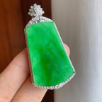 18k金钻镶冰种满绿翡翠无事牌（yc257263）