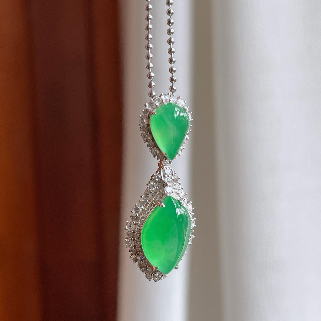 18k金镶镶冰种满绿翡翠吊坠（yc246181）