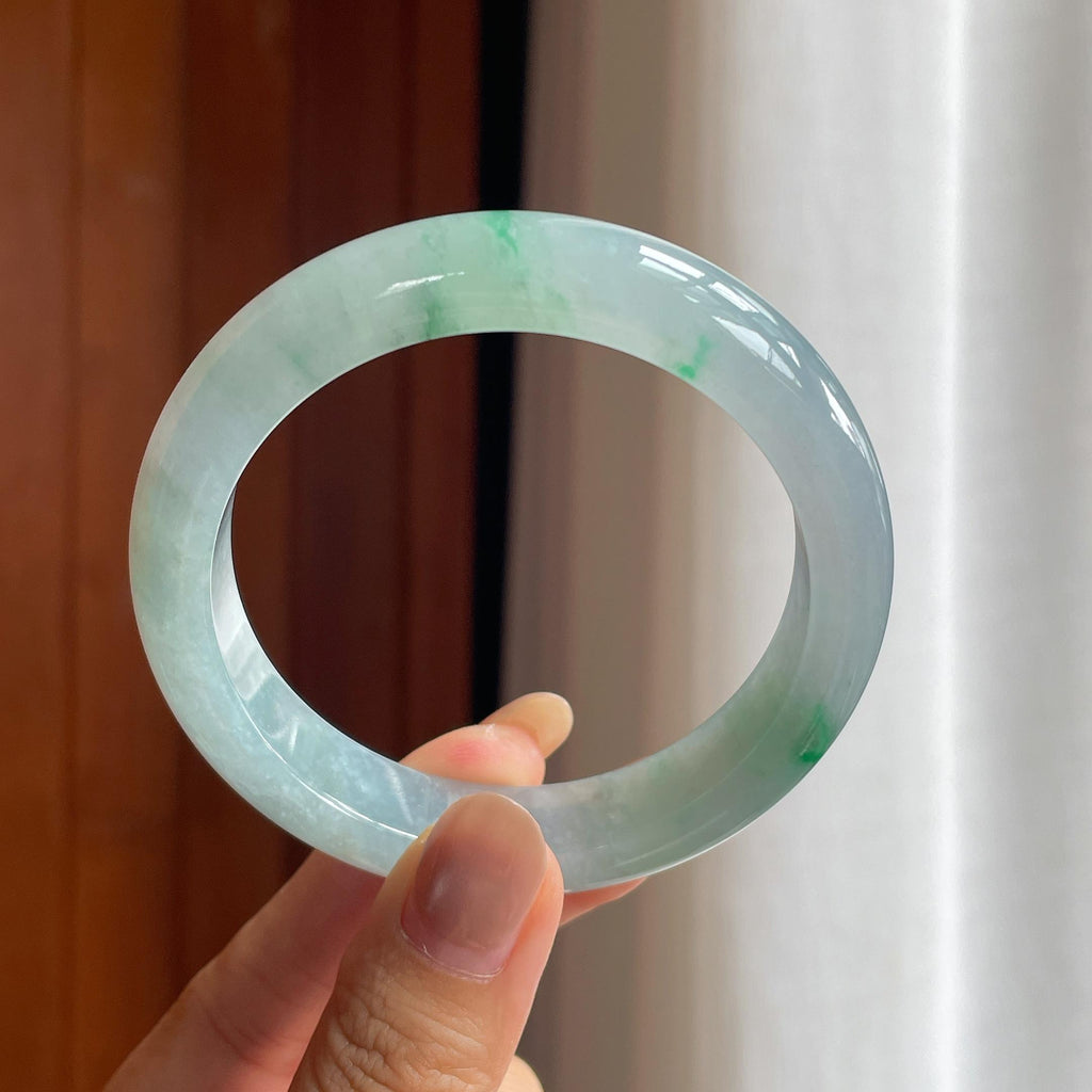 糯冰带色翡翠平安镯(57mm)（yc424293）