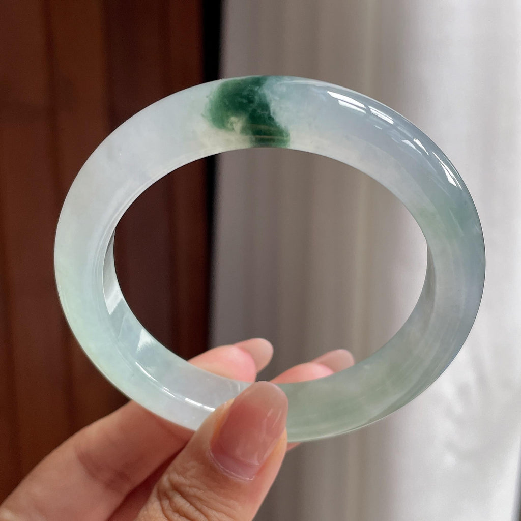 冰种起光飘花正圈平安镯 54圈 天然缅甸A货翡翠（yc693857）
