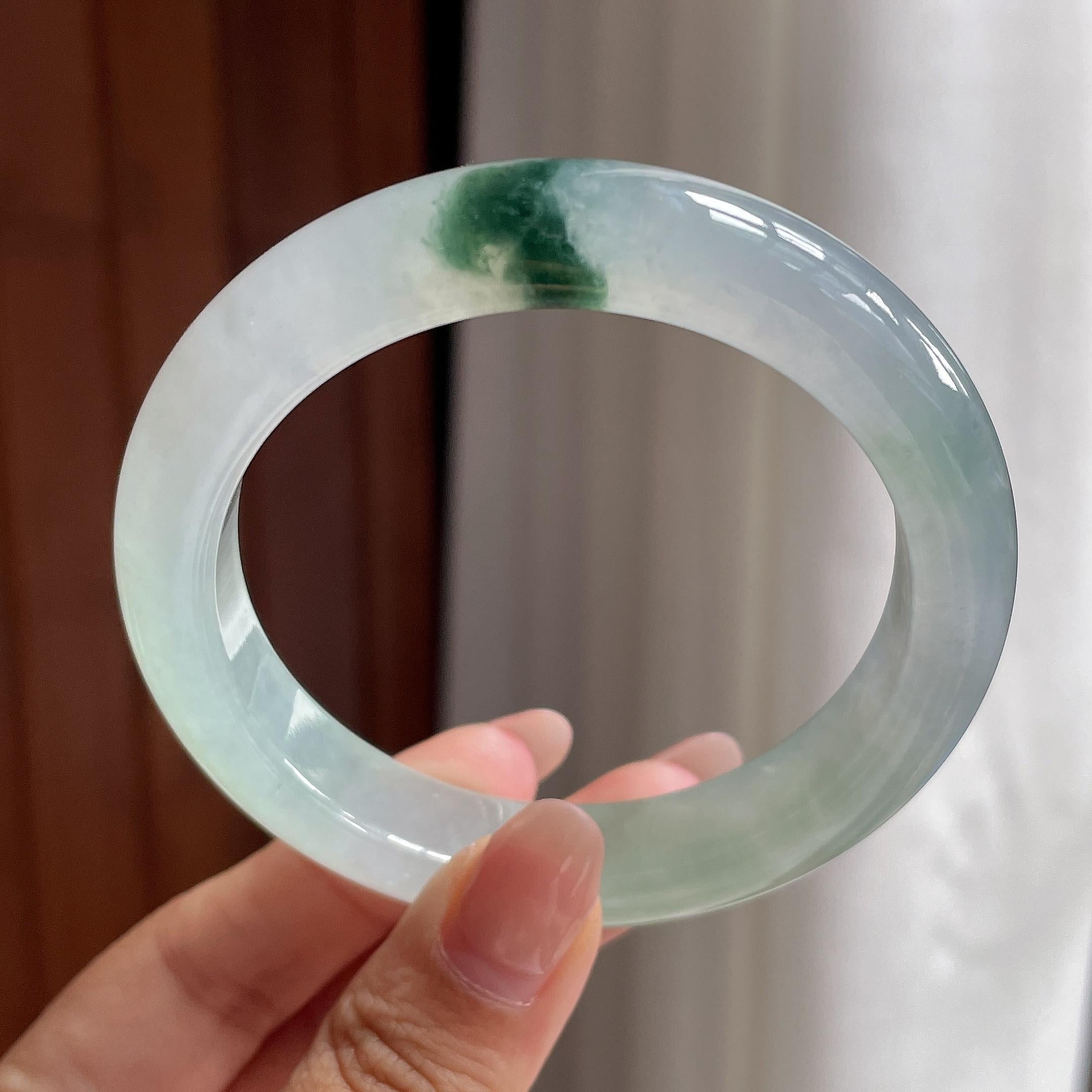 冰种起光飘花正圈平安镯 54圈 天然缅甸A货翡翠（yc693857）
