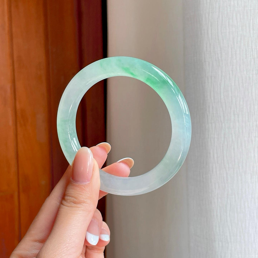 冰种带色翡翠圆条手镯（54.2mm）（yc374179）