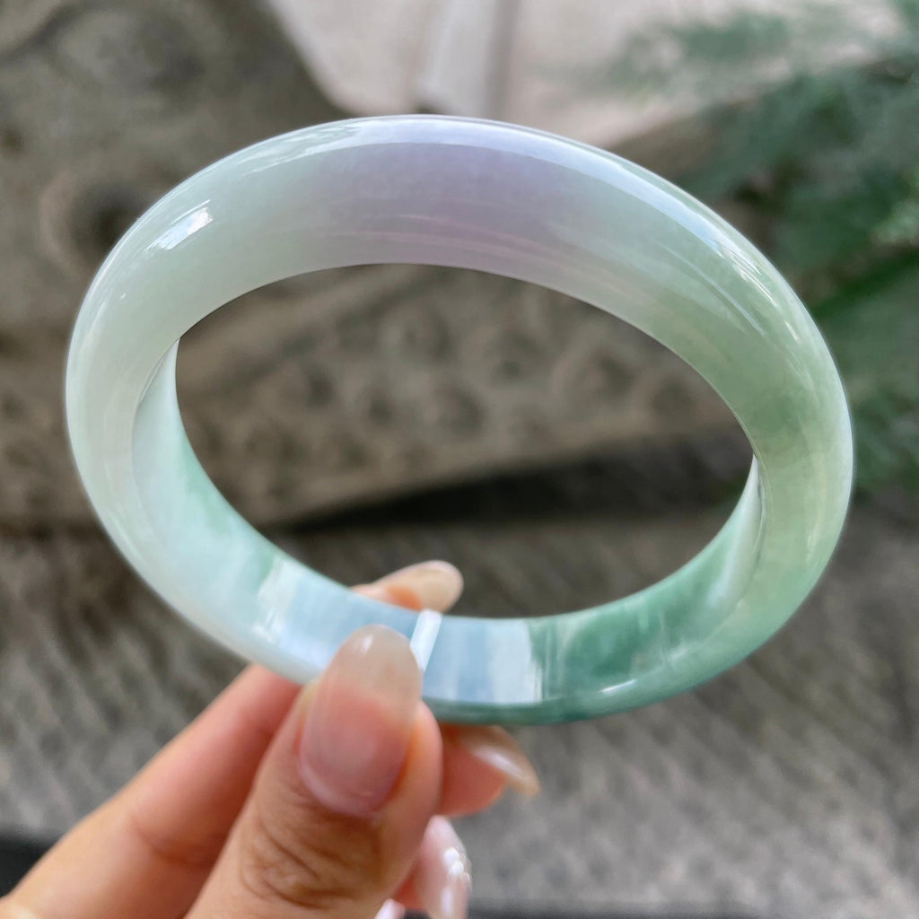 大圈口   细糯种半山水正圈平安镯59圈    天然缅甸A货翡翠（yc351366）