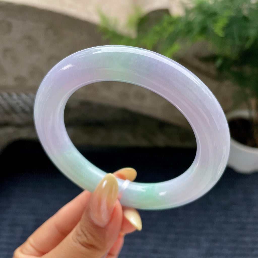 细糯种春彩圆条手镯57.3圈 天然缅甸A货翡翠（yc489142）