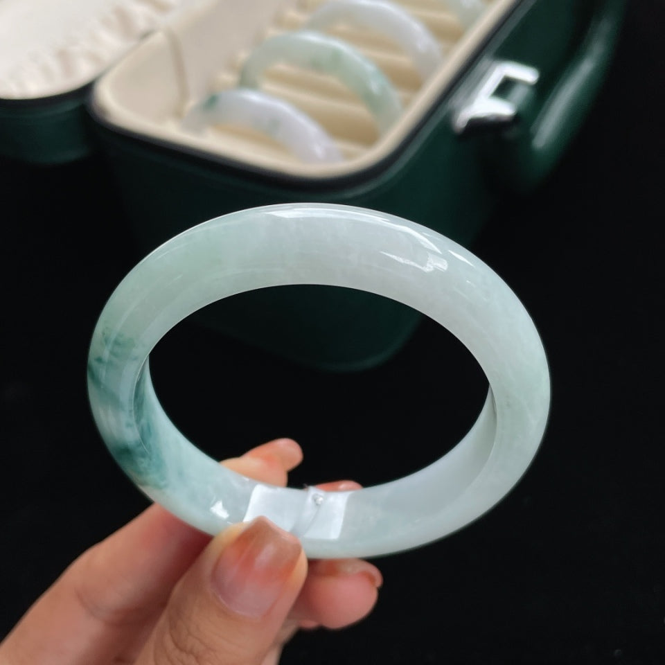 糯种飘蓝花正圈手镯翡翠手镯（55.8mm）（yc016630）