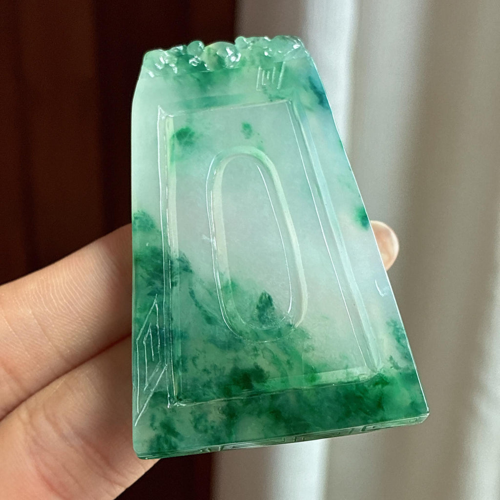 冰种飘花山水牌 天然缅甸A货翡翠（yc453188）