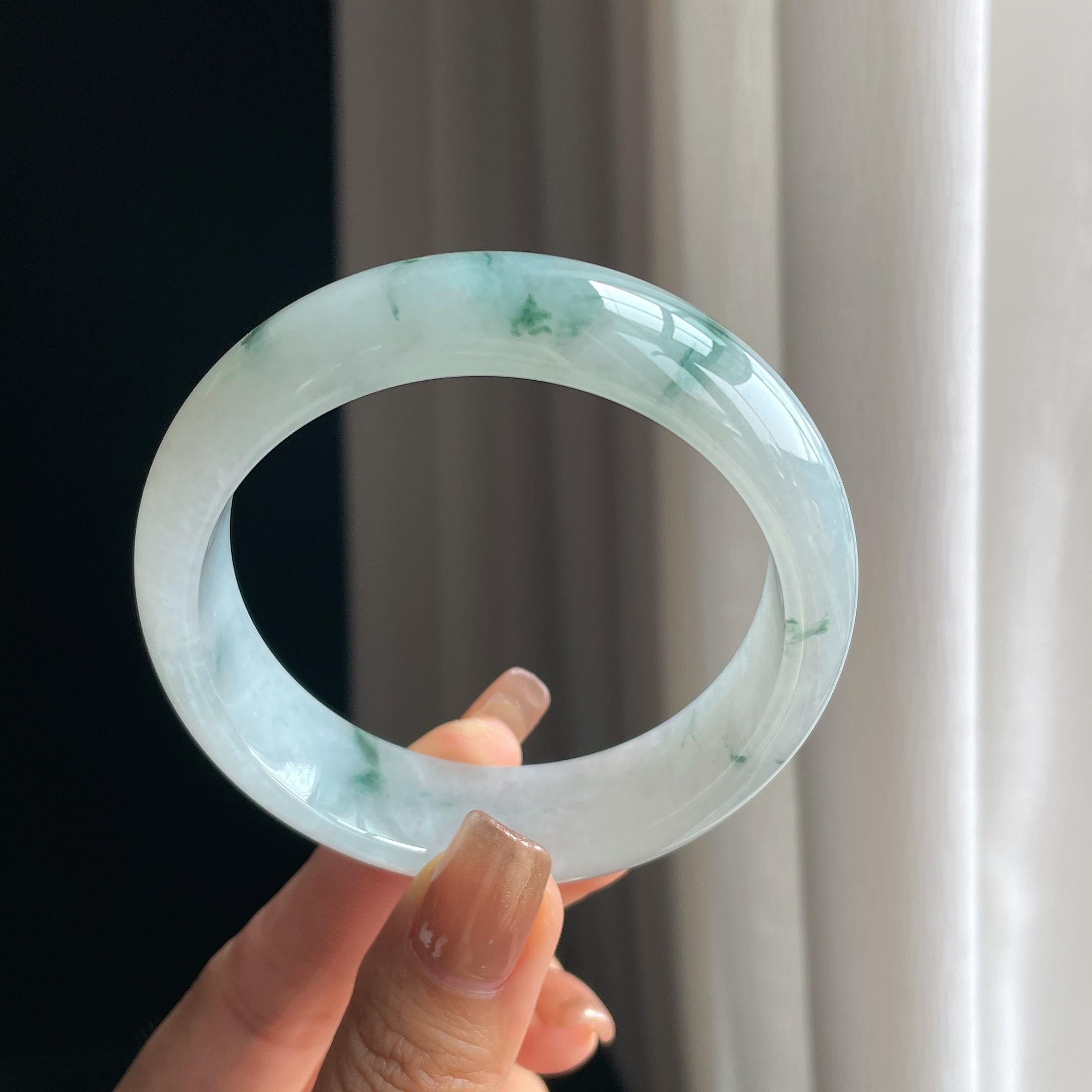 糯冰飘花翡翠平安镯（58.8mm）（yc373949）