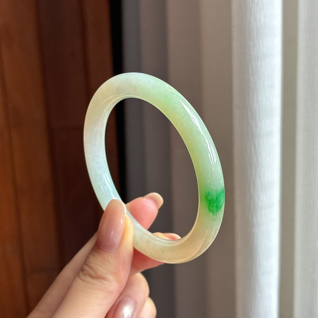 糯冰黄加绿翡翠圆条手镯 53圈（yc436796）