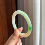 糯冰黄加绿翡翠圆条手镯 53圈（yc436796）