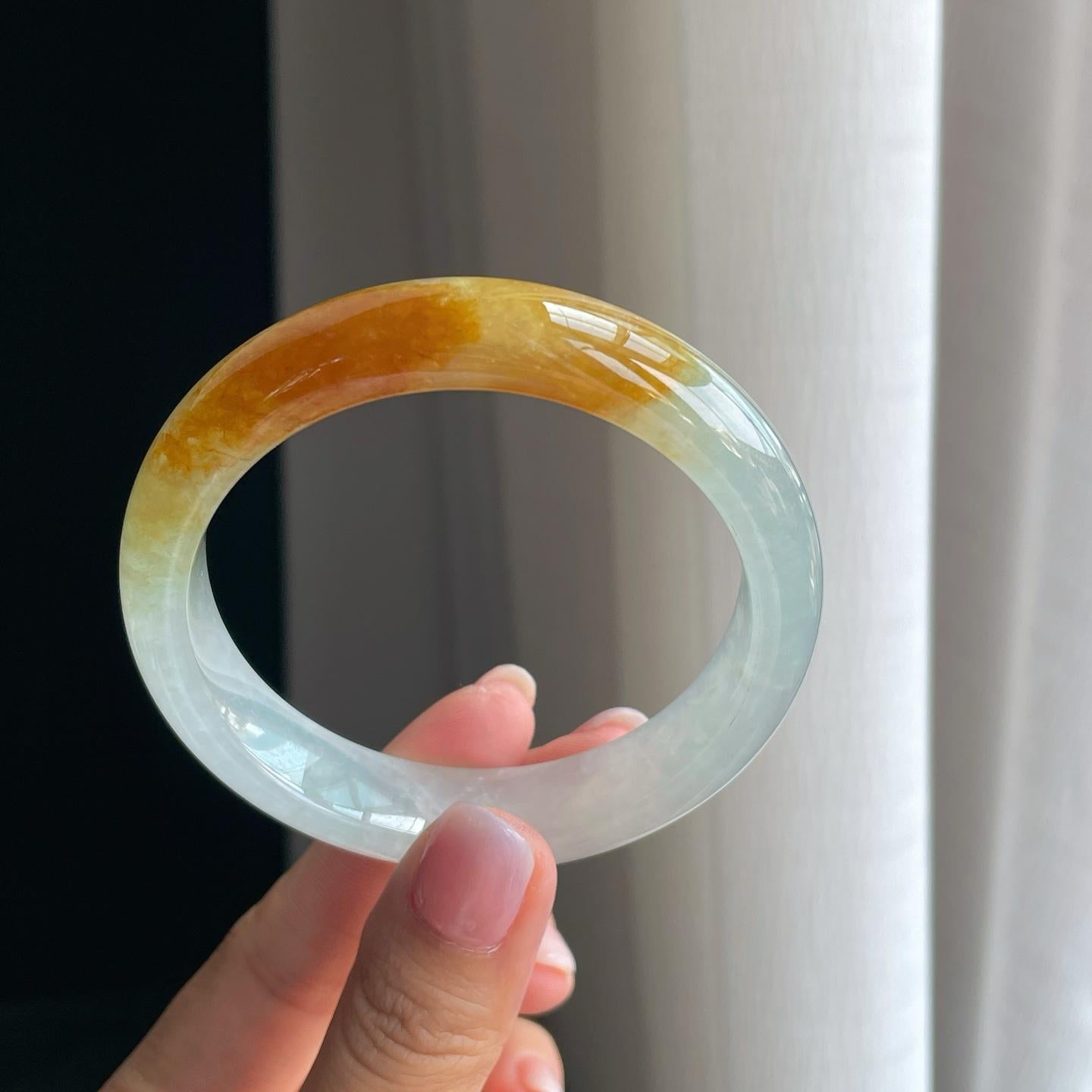 冰种黄翡翡翠平安镯（58mm）（yc380333）