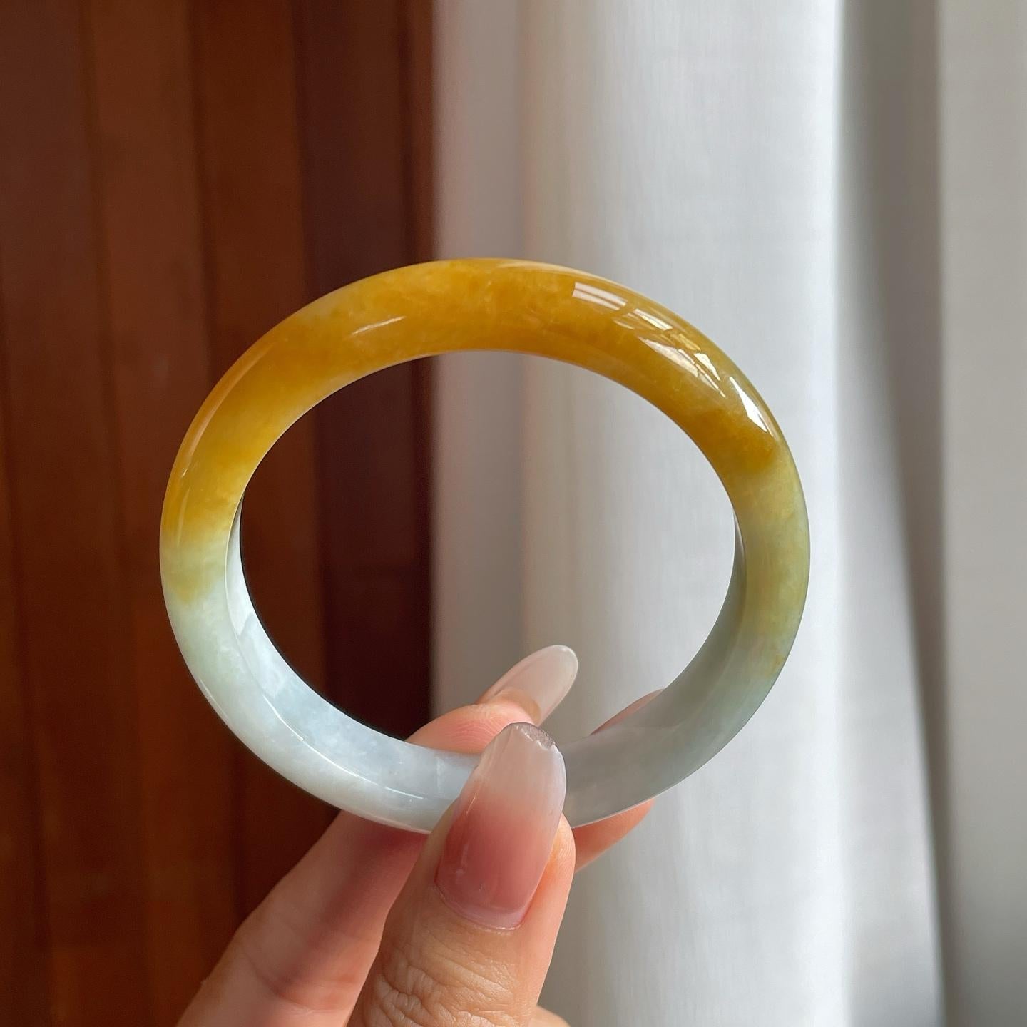 糯冰黄翡翡翠平安镯（56.7mm）（yc266558）