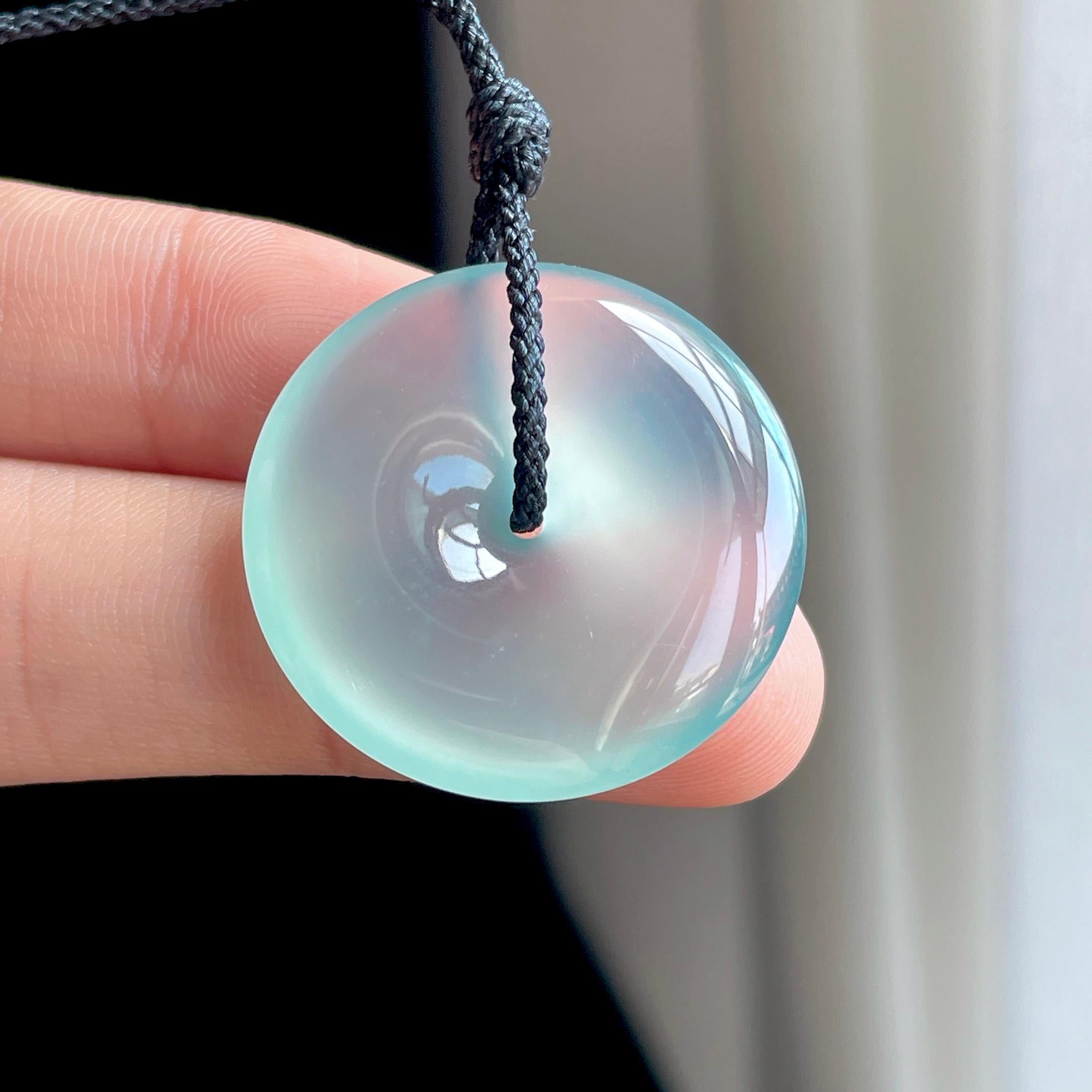 冰玻种蓝底翡翠平安扣（yc349438）