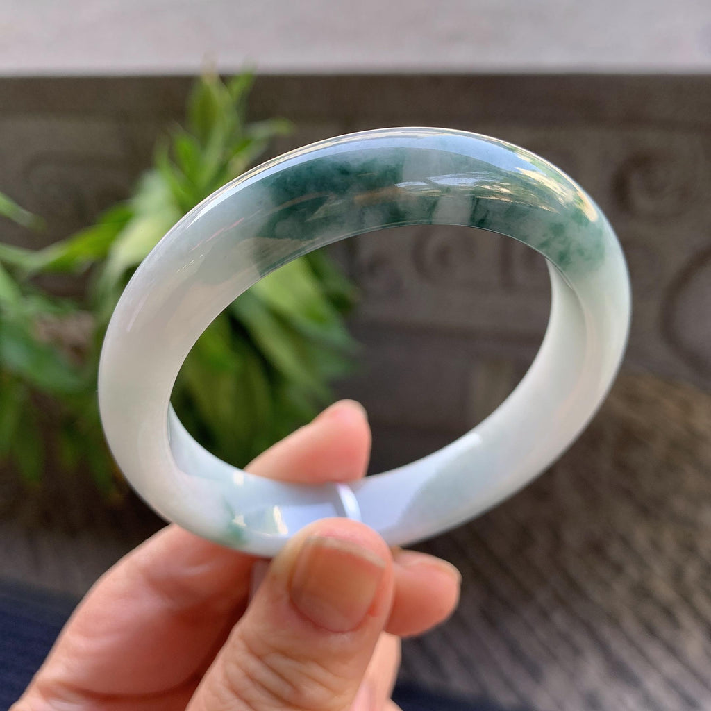 细糯种飘蓝花正圈平安镯55圈口 天然缅甸A货翡翠（yc330286）