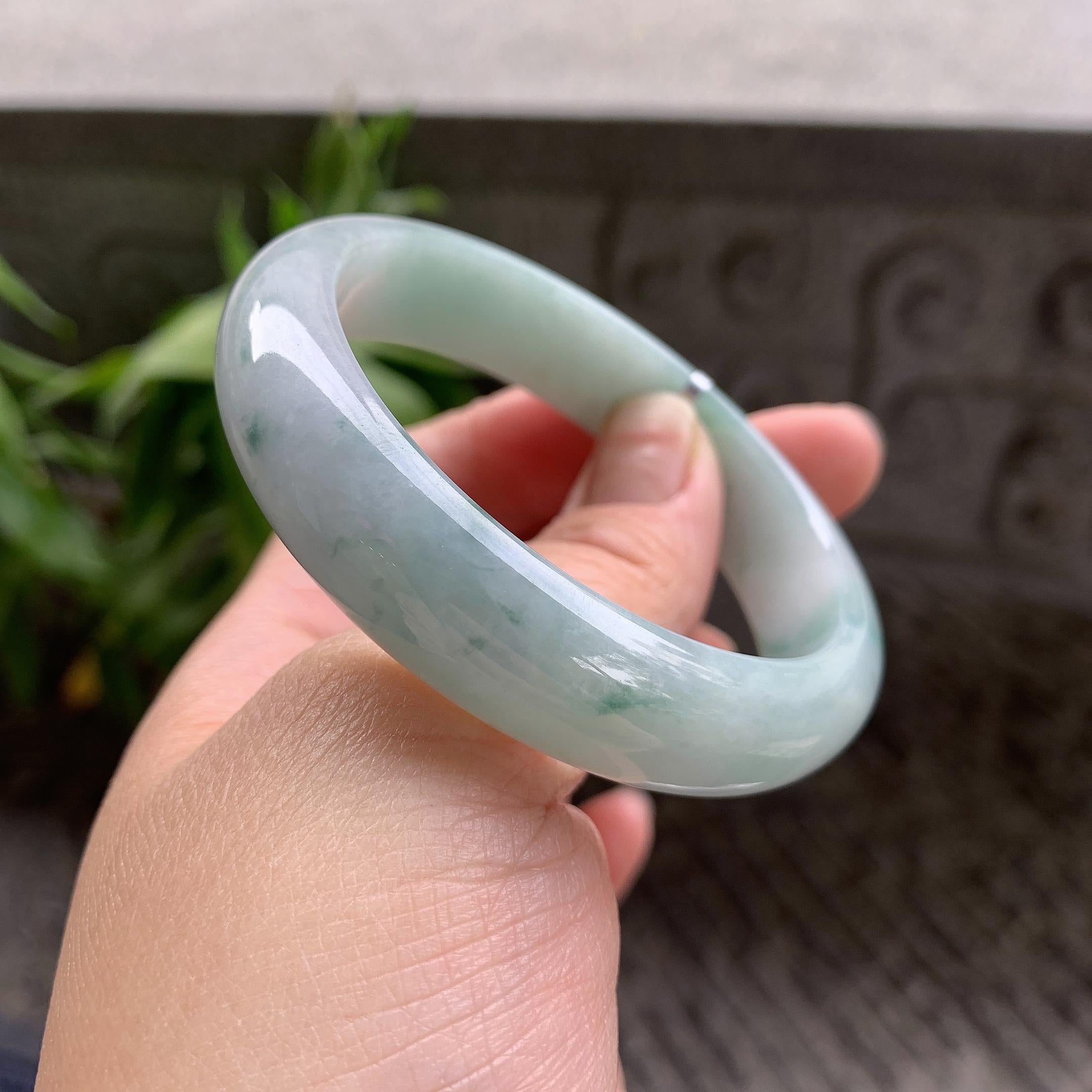 细糯种飘蓝花正圈平安镯54.4圈口 天然缅甸A货翡翠（yc332529）