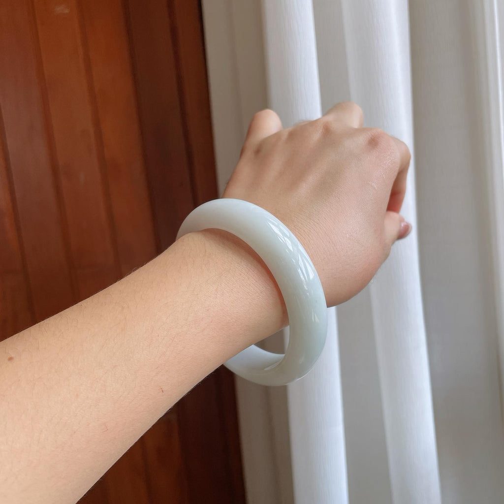 细糯冰白月光翡翠平安镯（59mm）（yc274574）