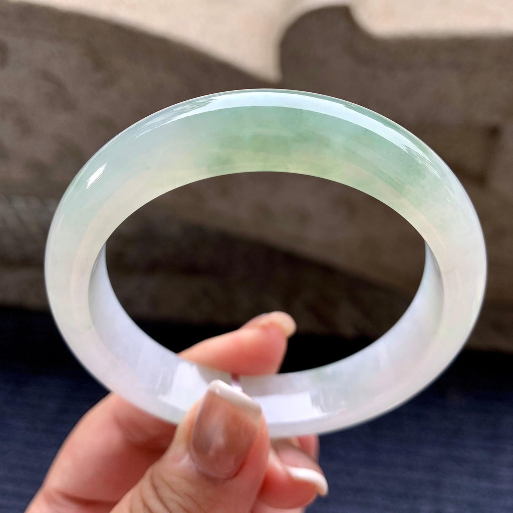 大圈口 糯冰种飘绿花正圈平安镯 58.8圈口 天然缅甸A货翡翠（yc369960）