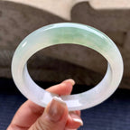 大圈口 糯冰种飘绿花正圈平安镯 58.8圈口 天然缅甸A货翡翠（yc369960）