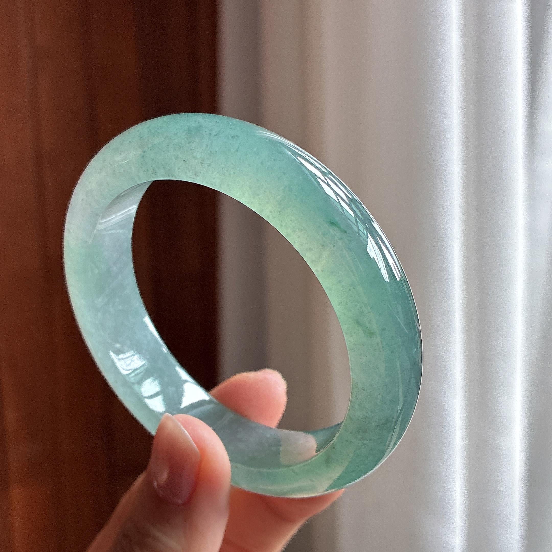 冰种湖水绿飘花正圈平安镯 55圈 天然缅甸A货翡翠（yc463417）
