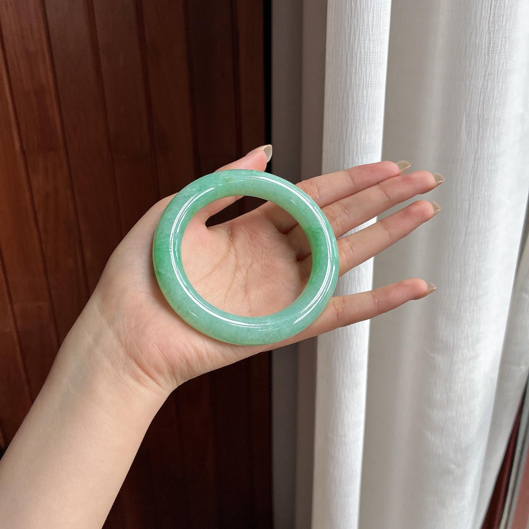 细糯种满绿圆条手镯 57圈 天然缅甸A货翡翠（yc466531）