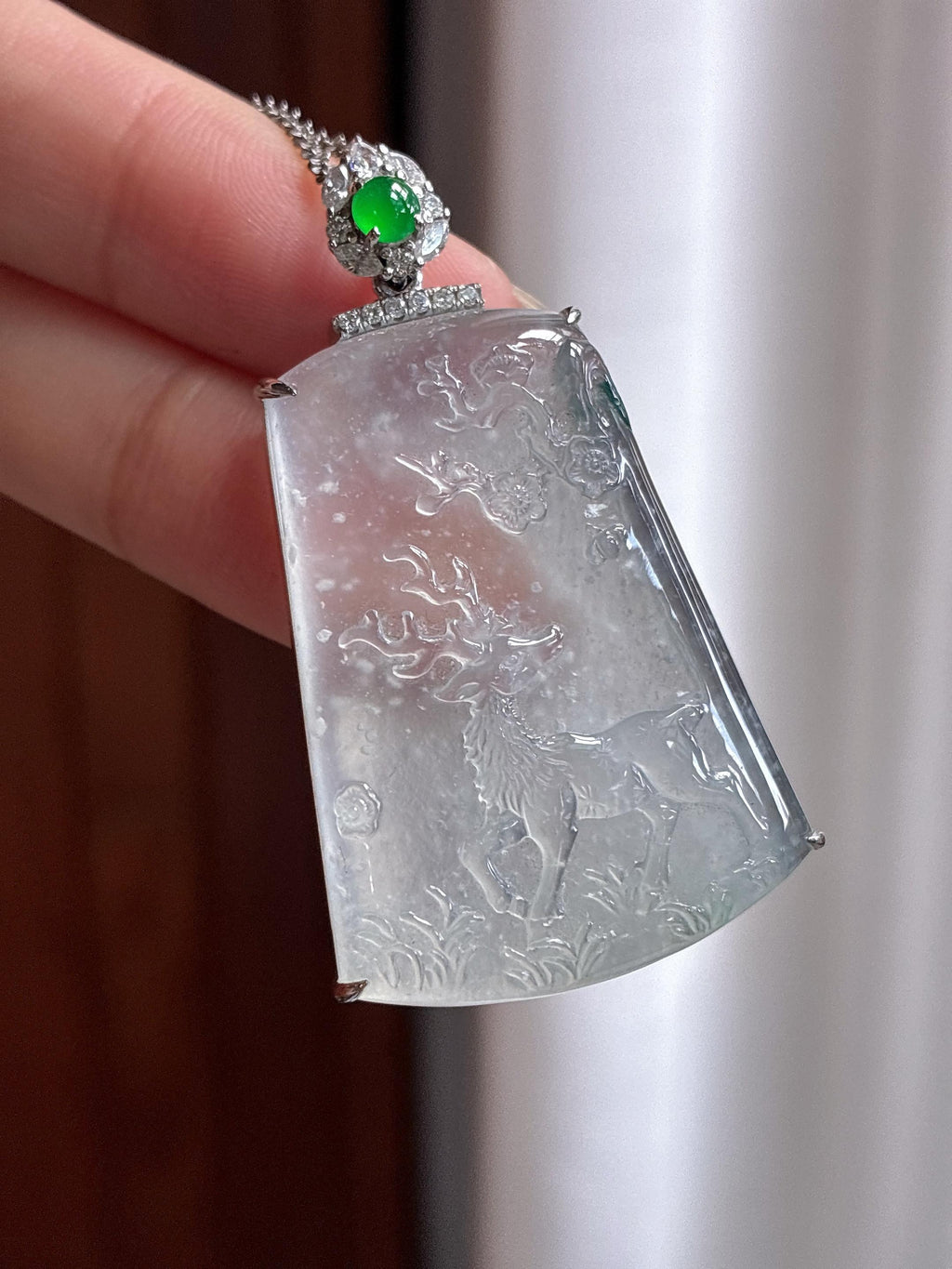 18k金镶冰玻种雪花棉一路有你挂件 天然缅甸A货翡翠（yc484506）