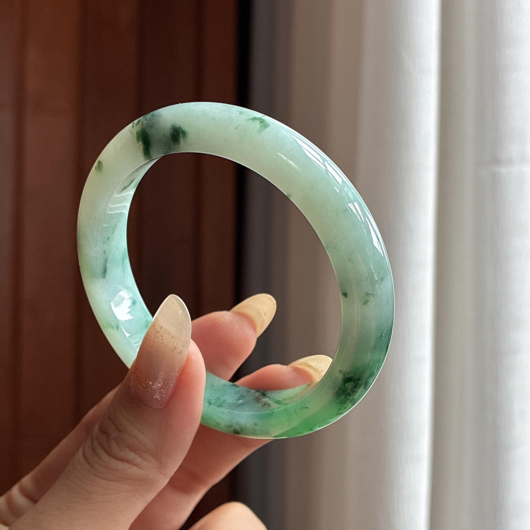 糯冰飘花正圈平安镯 54圈 天然缅甸Ａ货翡翠（yc499267）
