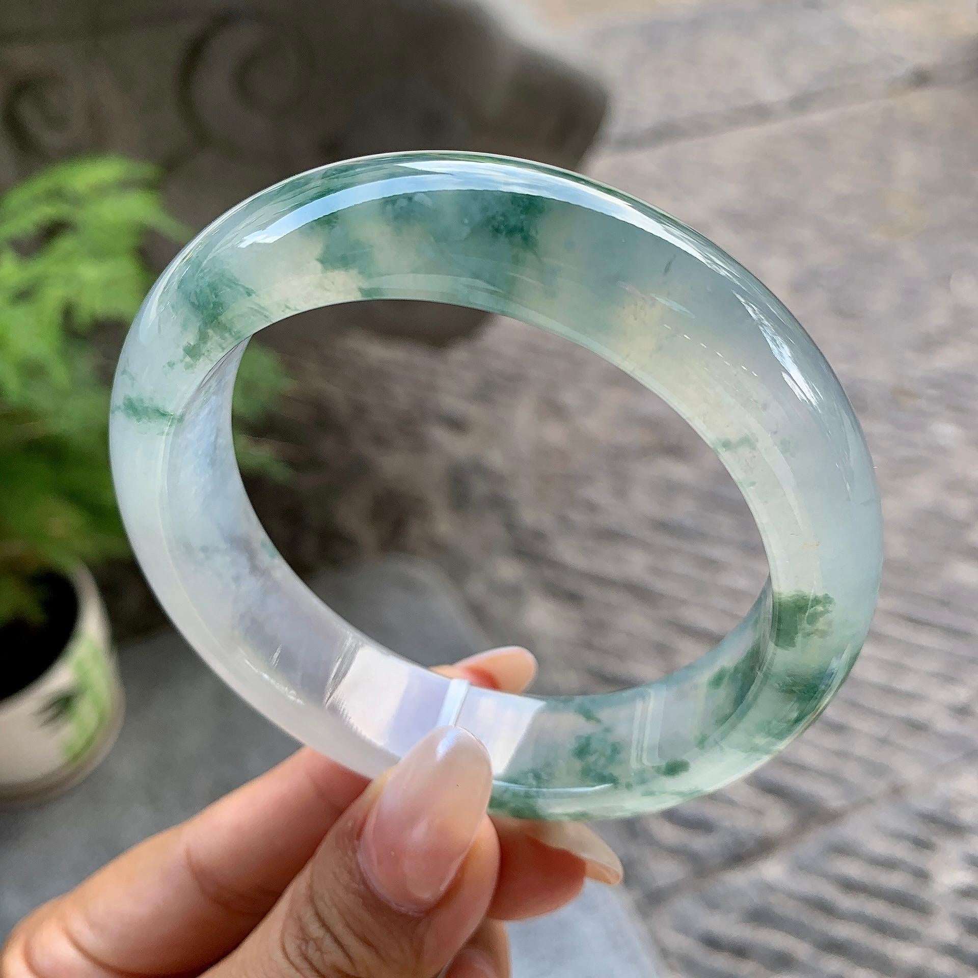 糯冰种飘花宽版轮胎手镯（60.1mm）（yc195366）
