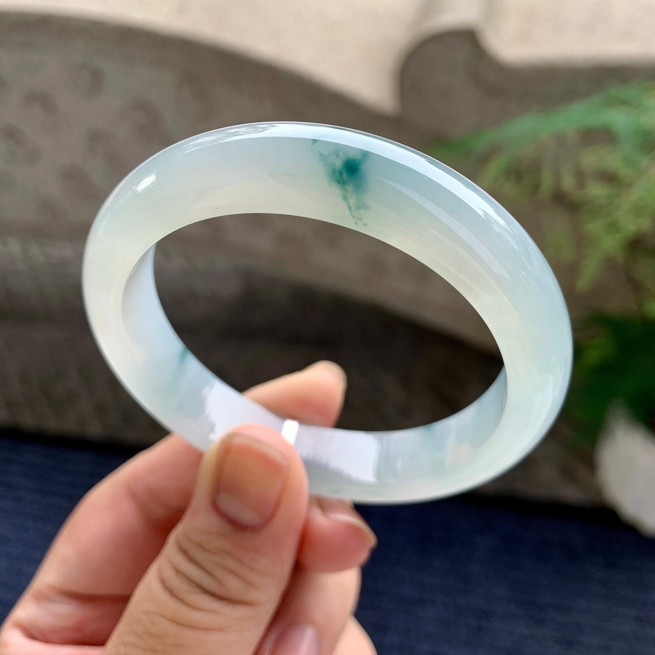 糯冰种飘花平安镯（54.7mm）（yc233917）