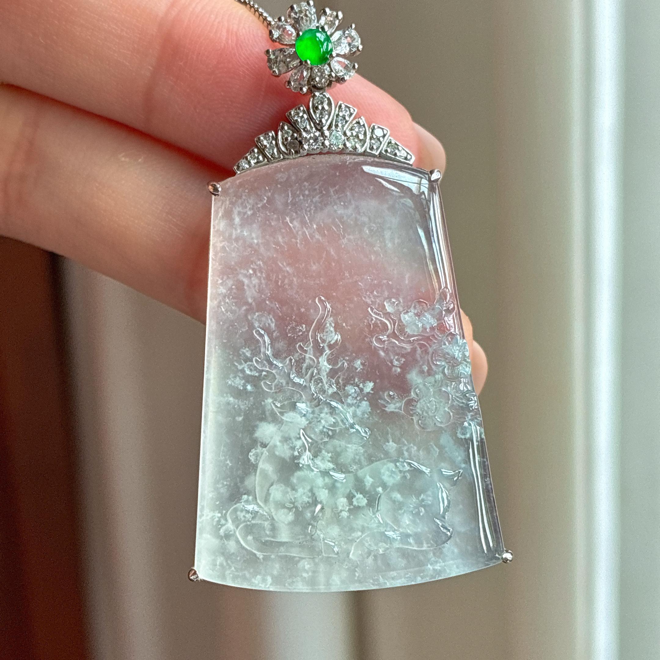 18k金镶冰玻种雪花棉翡翠山水牌（yc428130）