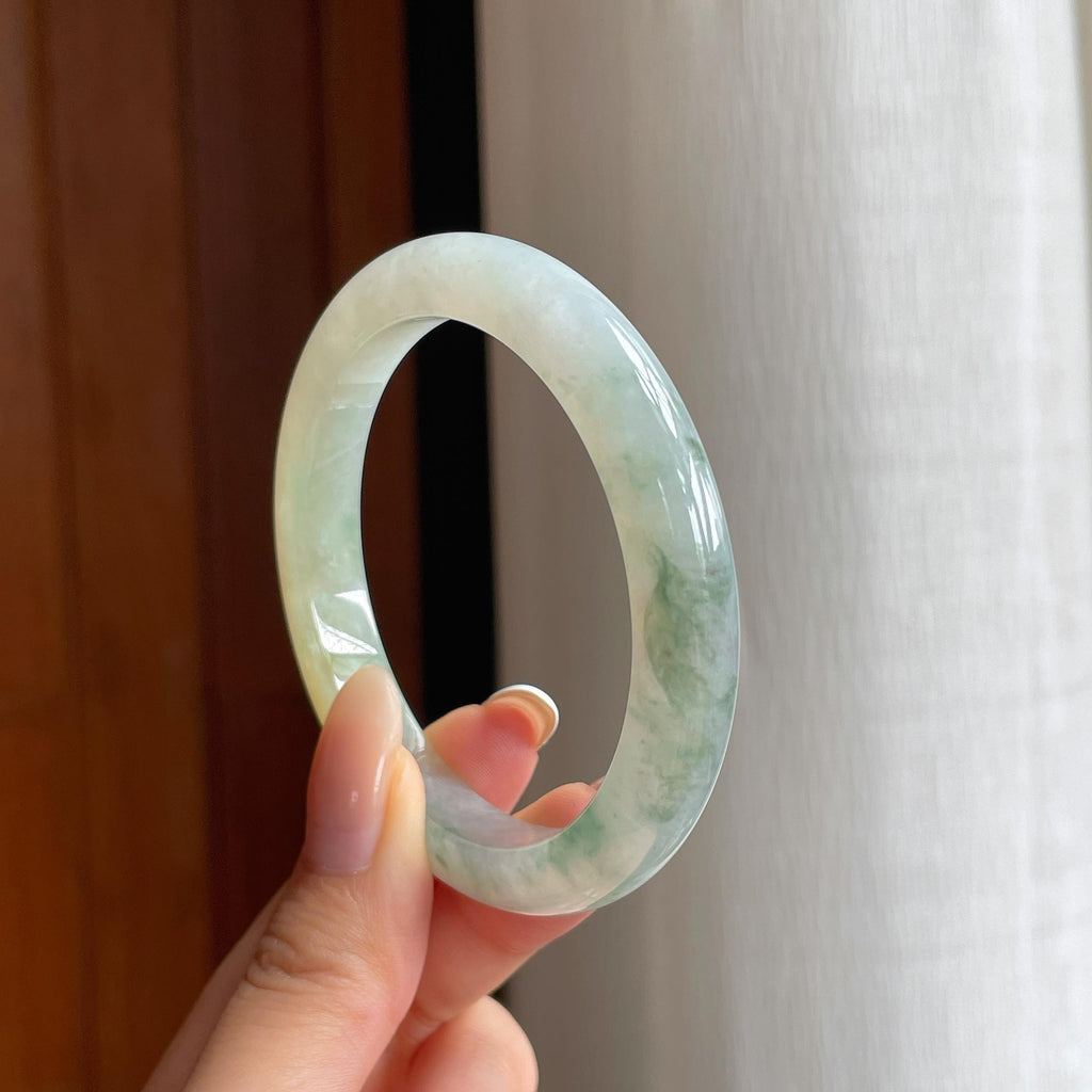 糯冰黄翡飘花特色翡翠平安镯（54mm)（yc416015）