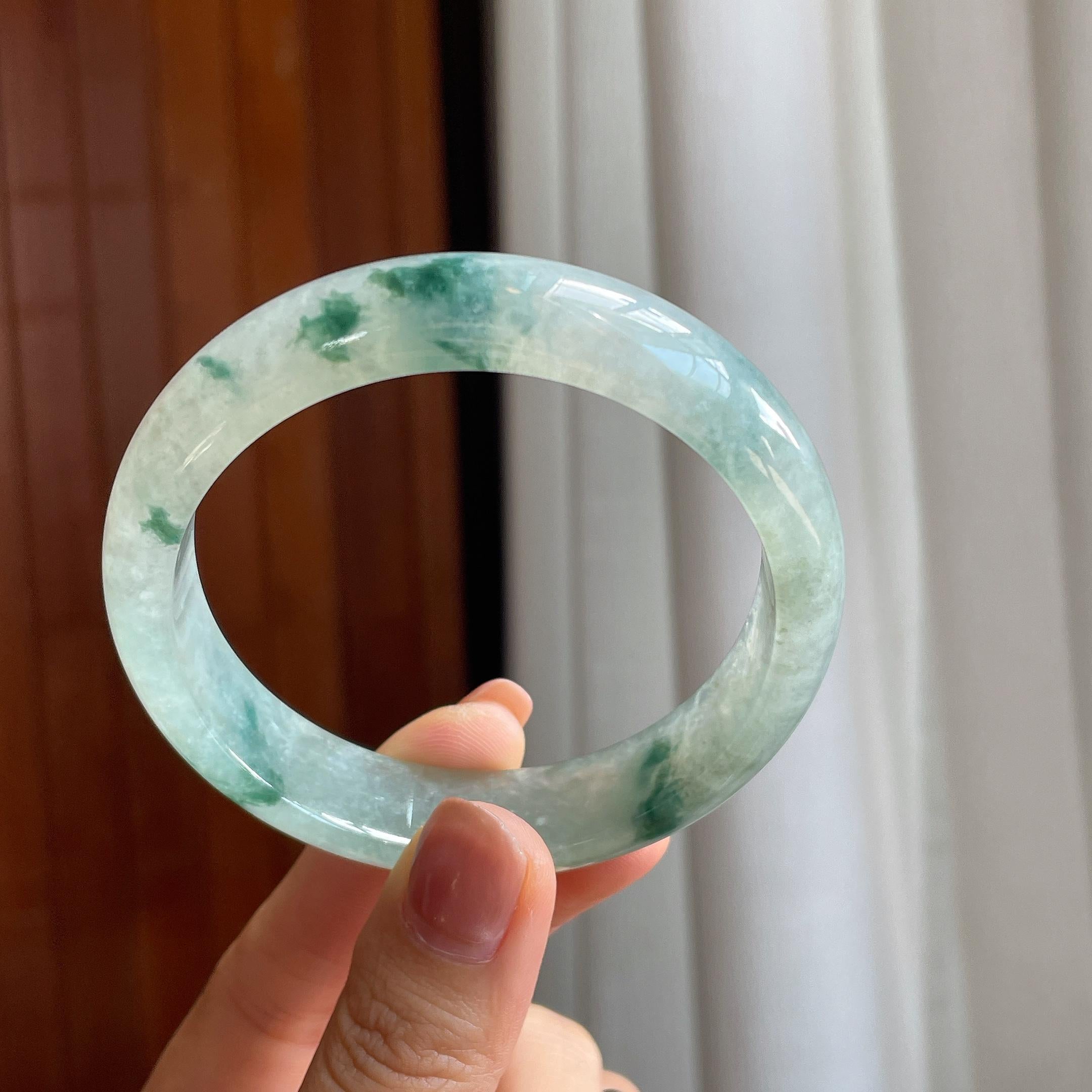 糯冰飘花翡翠平安镯（58.5mm）（yc285958）