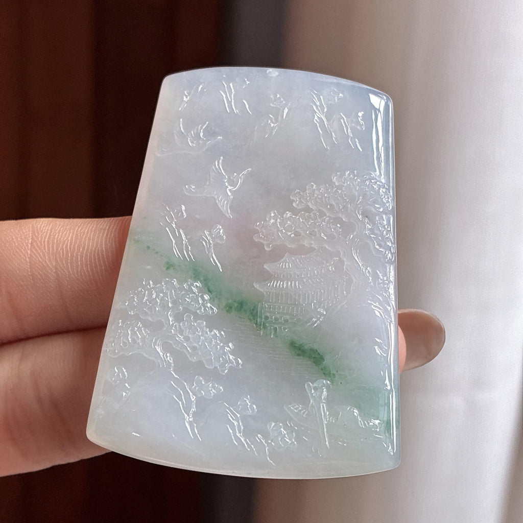 糯冰飘花山水牌挂件 天然缅甸A货翡翠（yc459918）
