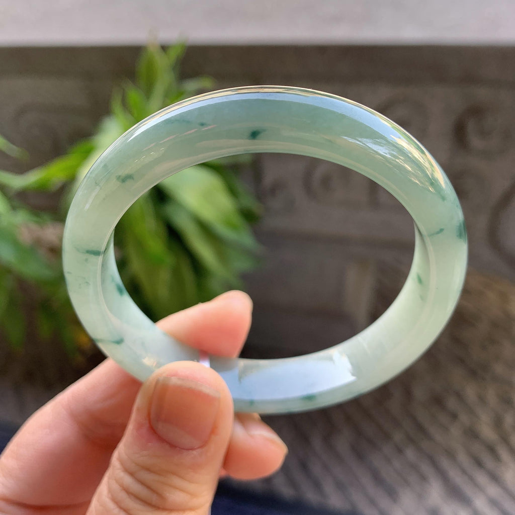 细糯种飘绿花正圈平安镯54.4圈口 天然缅甸A货翡翠（yc330287）