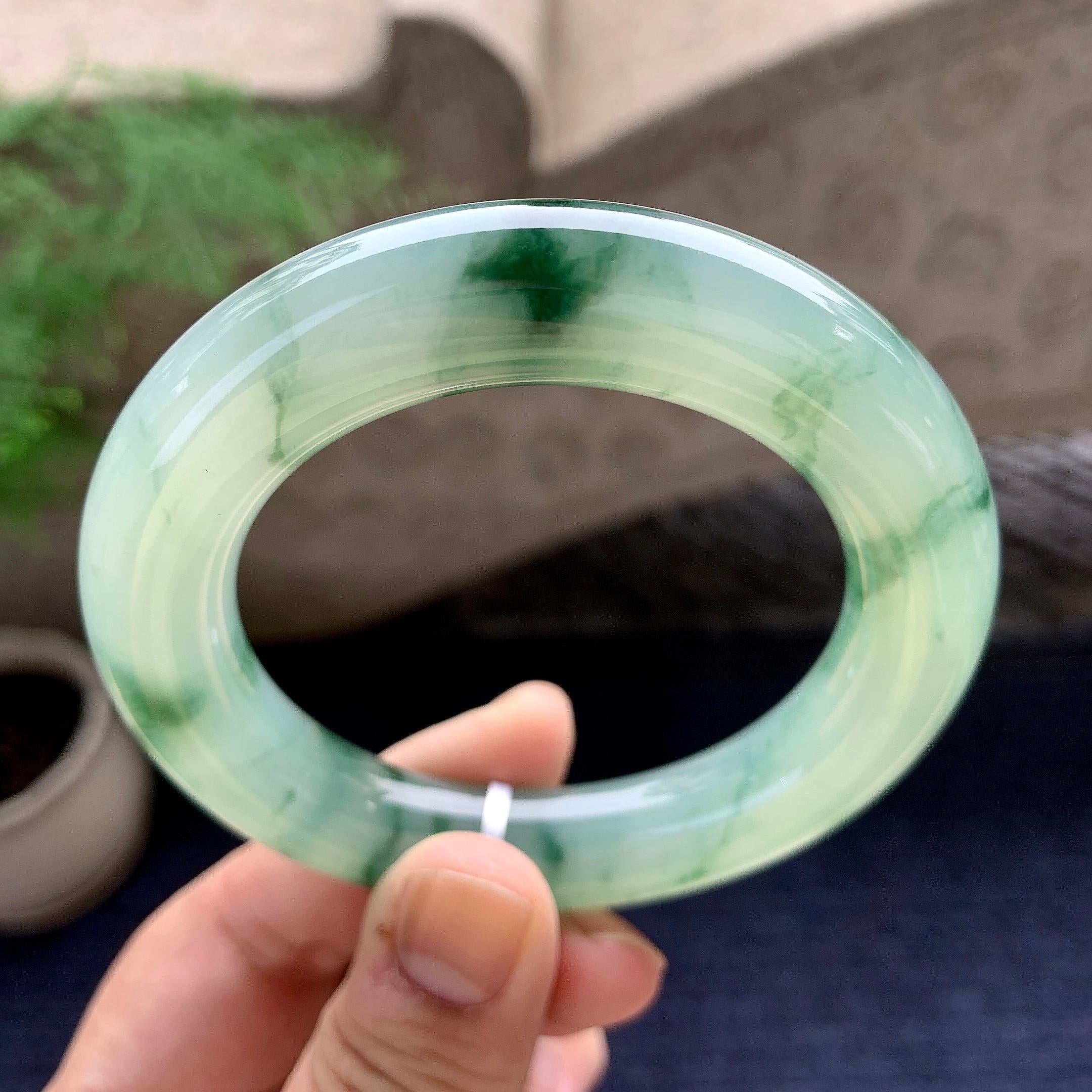 糯冰种飘花圆条手镯（53mm）（yc198215）