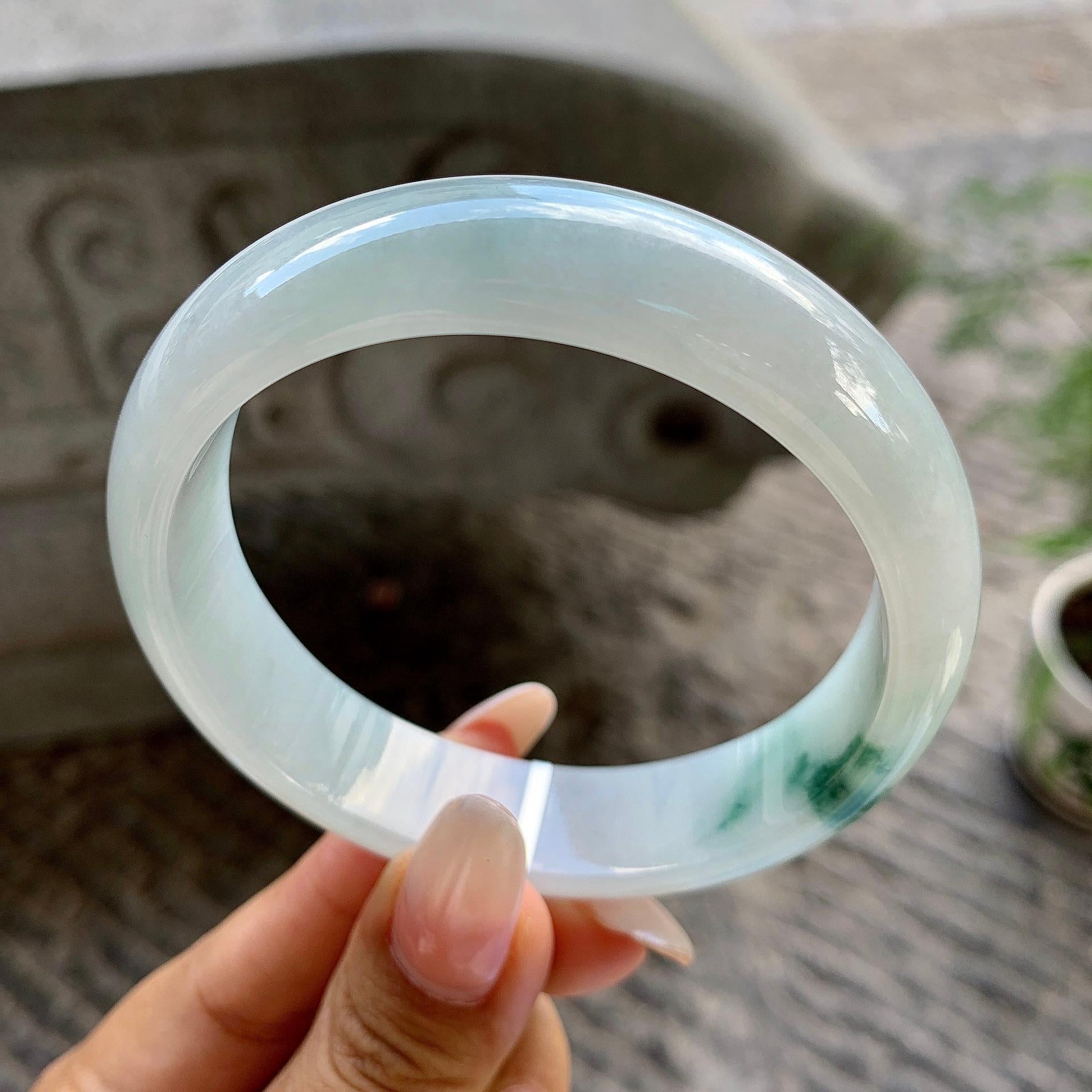 细糯种飘绿宽版轮胎手镯（60.2mm）（yc202359）