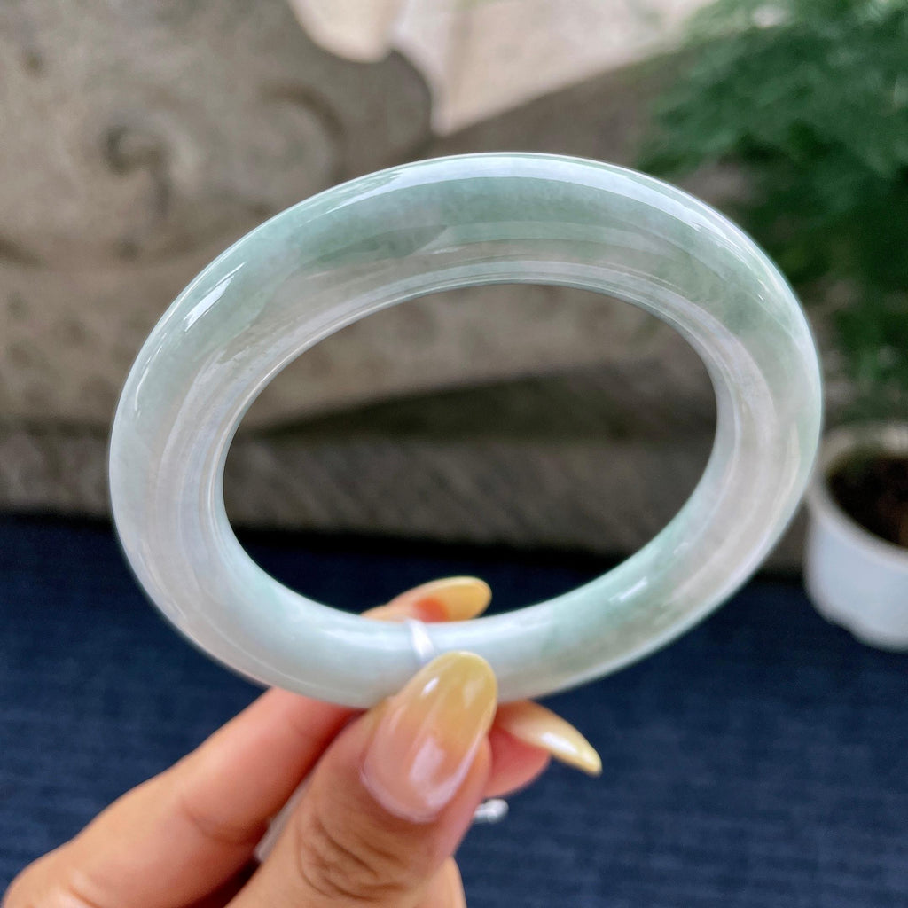 糯种带底色圆条手镯56.7圈 天然缅甸A货翡翠（yc481933）