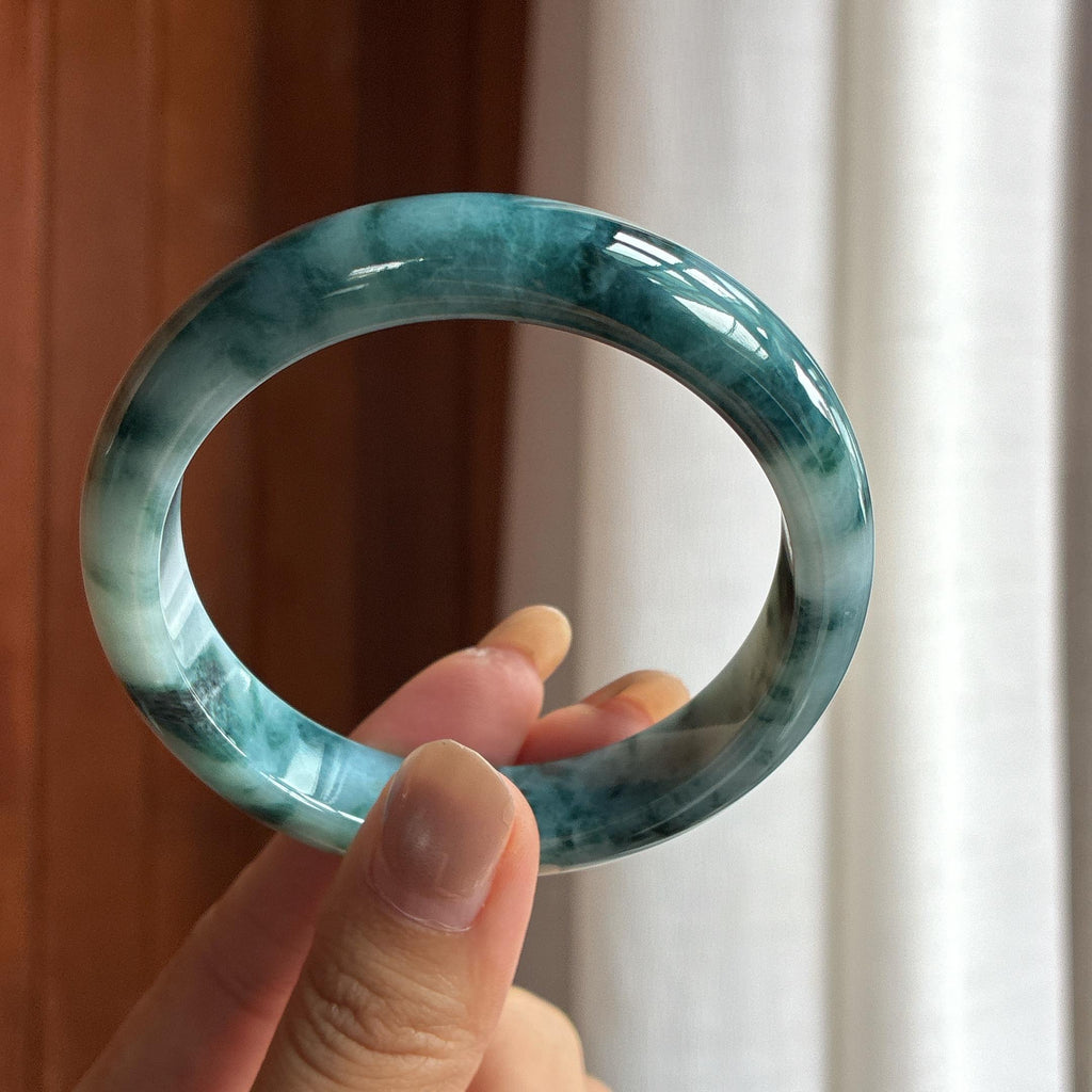 糯冰飘花翡翠平安镯 57圈（yc426467）