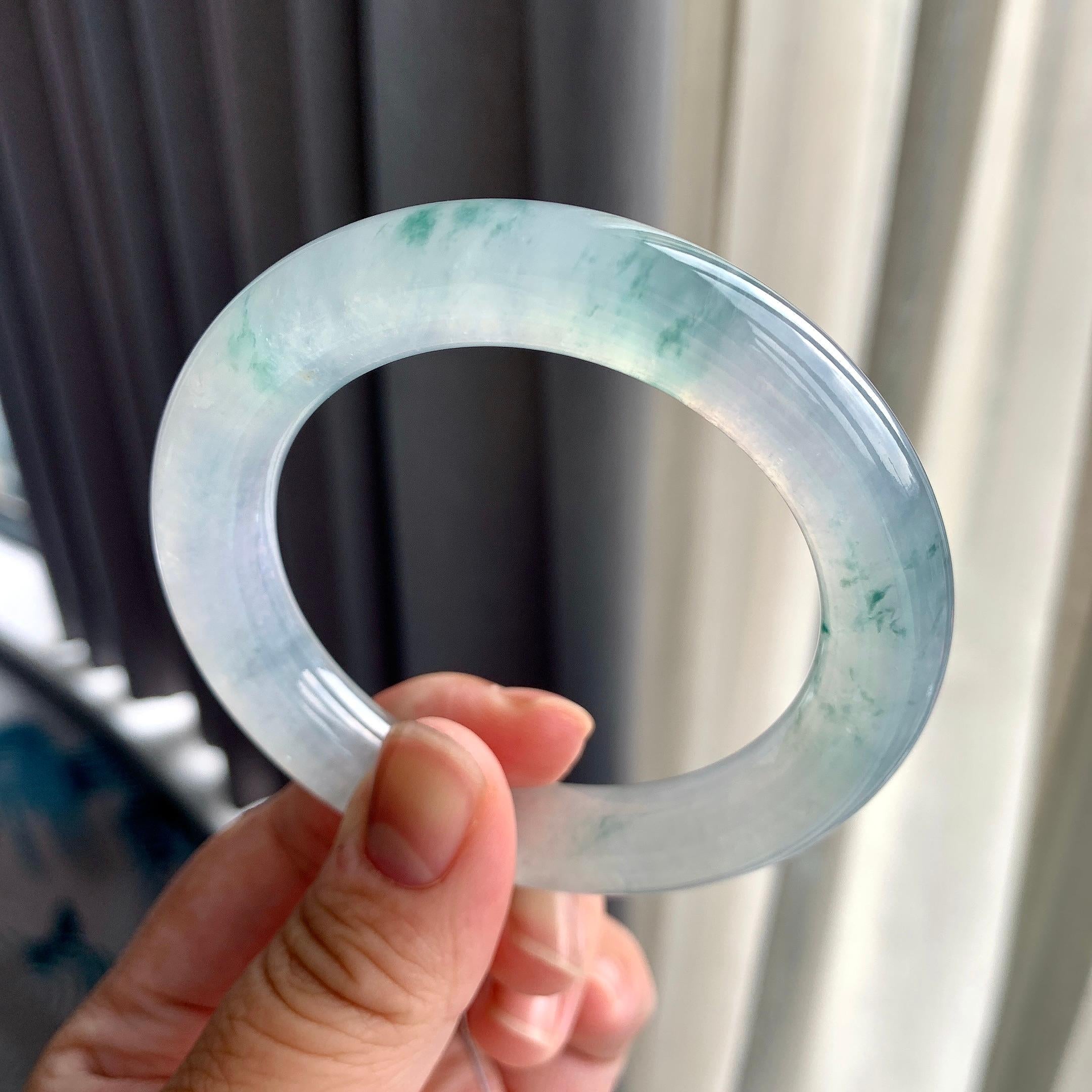 糯冰种飘花圆条手镯（54.5mm）（yc202406）