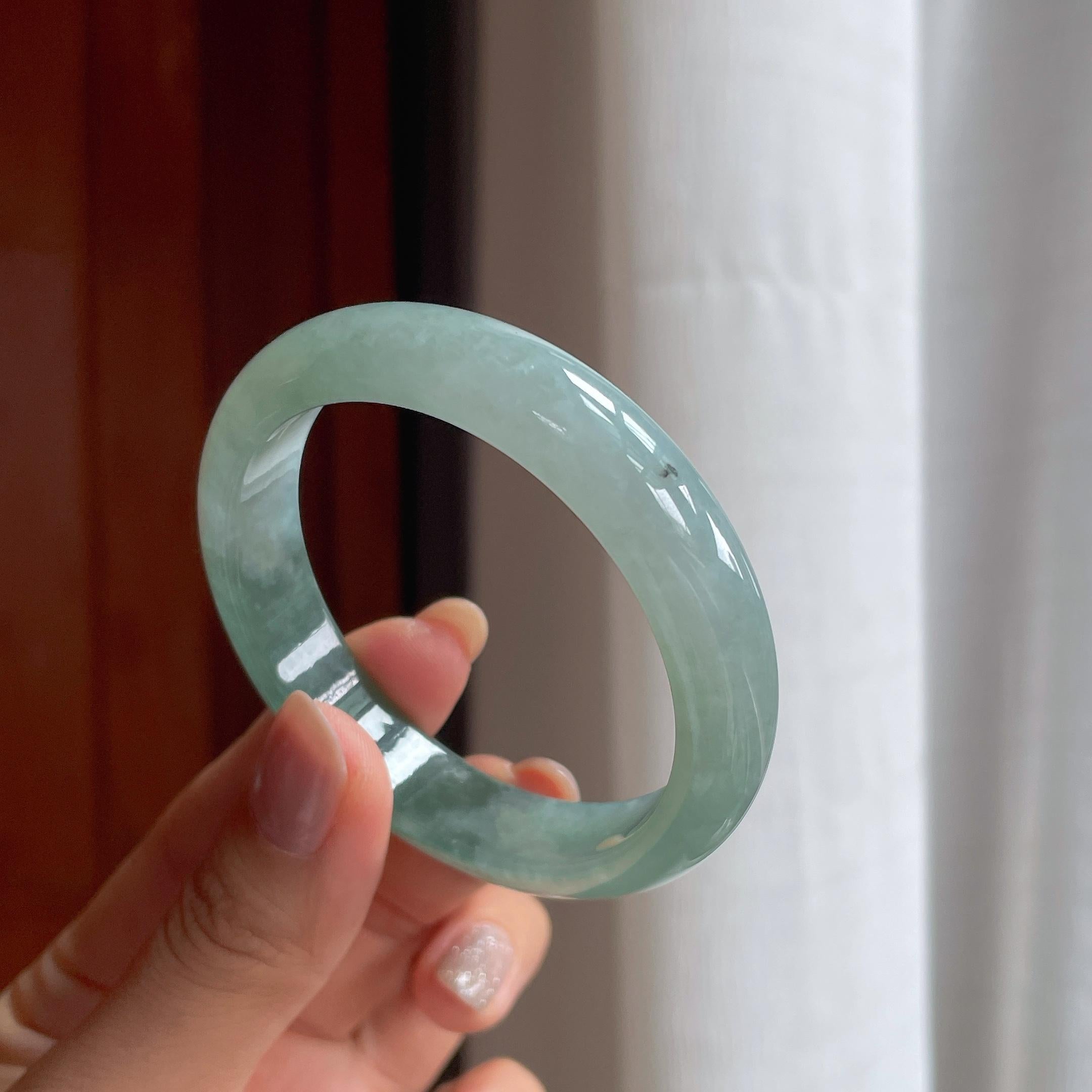 冰种半山半水翡翠平安镯（52.5mm）（yc423118）