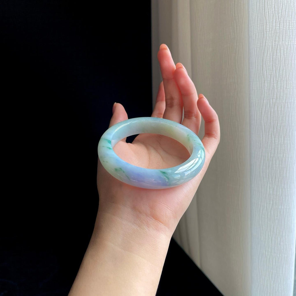 糯冰飘花带紫翡翠平安镯（57.5mm）（yc346536）