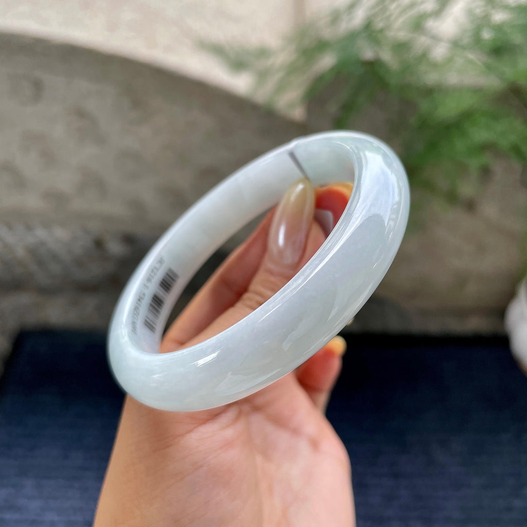 大圈口 细糯种带底色正圈平安镯60圈 天然缅甸A货翡翠（yc468010）
