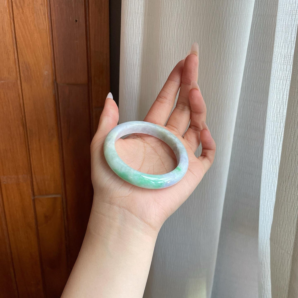 细糯冰飘花翡翠平安镯（54mm）（yc282590）