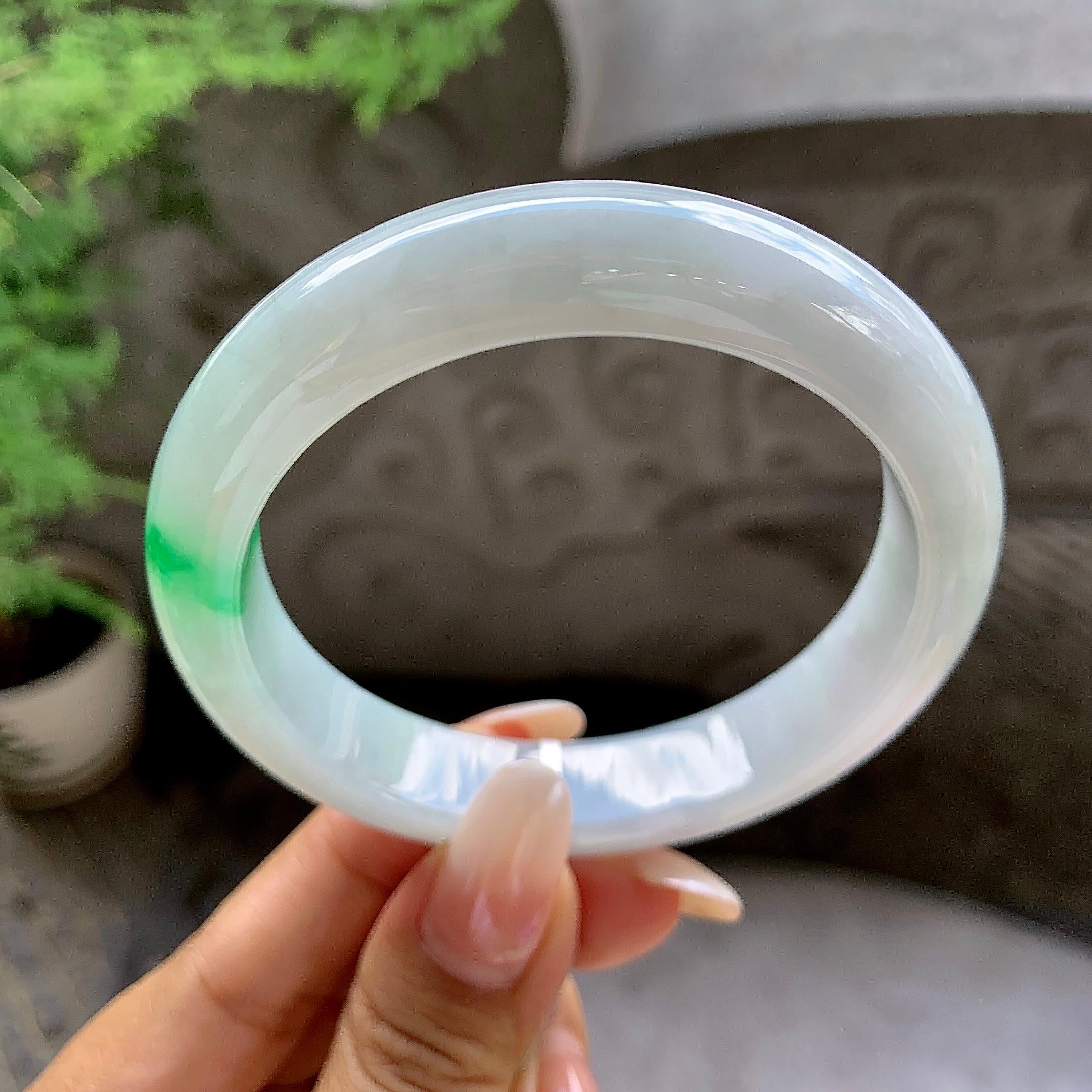 细糯种飘绿平安镯（58mm）（yc203704）