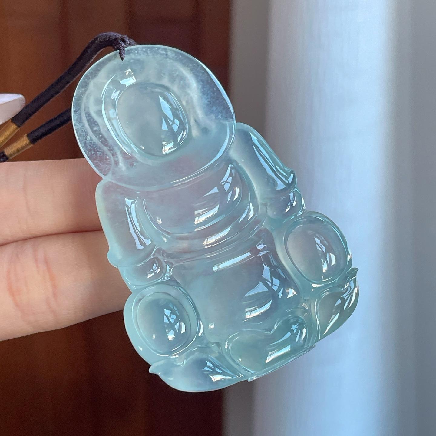 冰种蓝晴底翡翠观音挂件（yc265770）