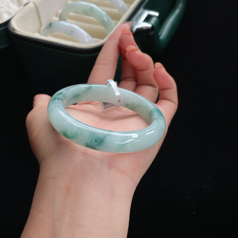 糯种飘蓝花正圈翡翠手镯(56mm)（yc016633）