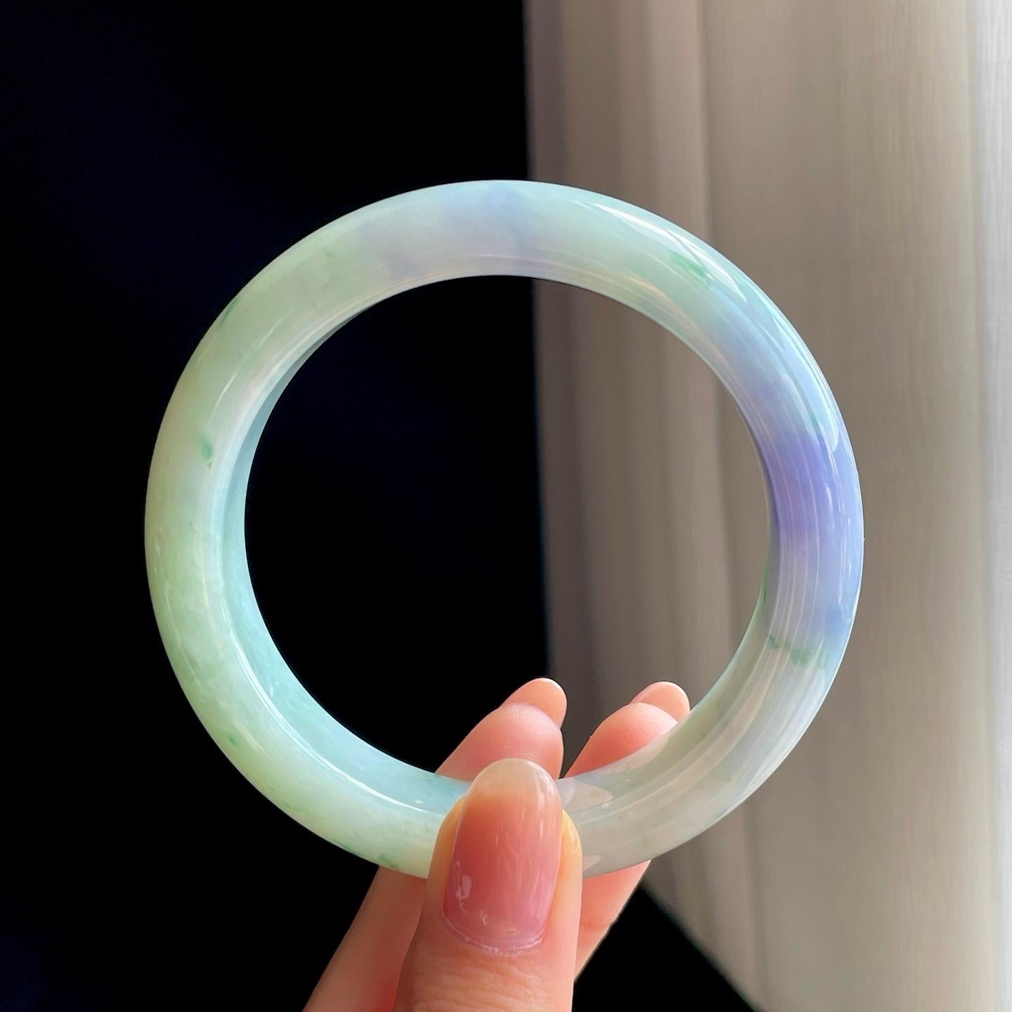 糯冰飘花带紫翡翠平安镯（57.5mm）（yc346536）