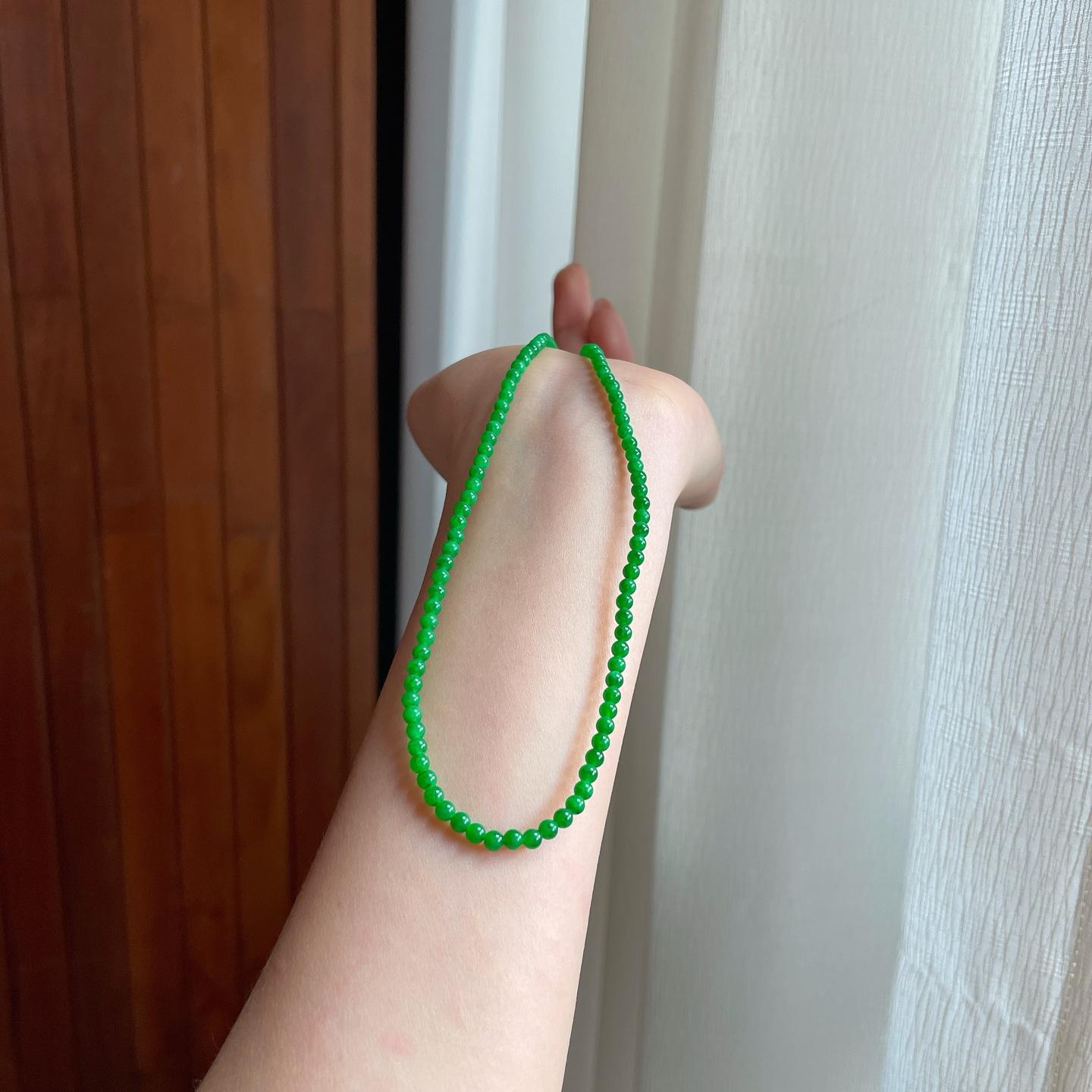 糯冰满绿翡翠珠串珠链（yc342534）