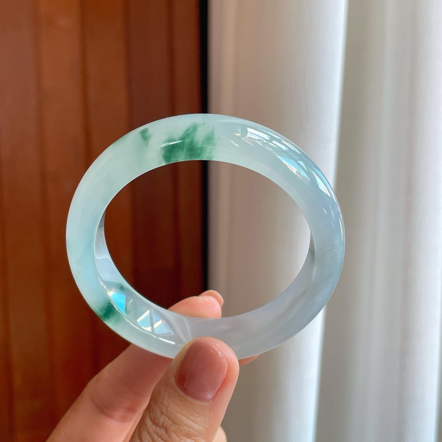 冰种飘花翡翠平安镯（54mm）（yc276398）