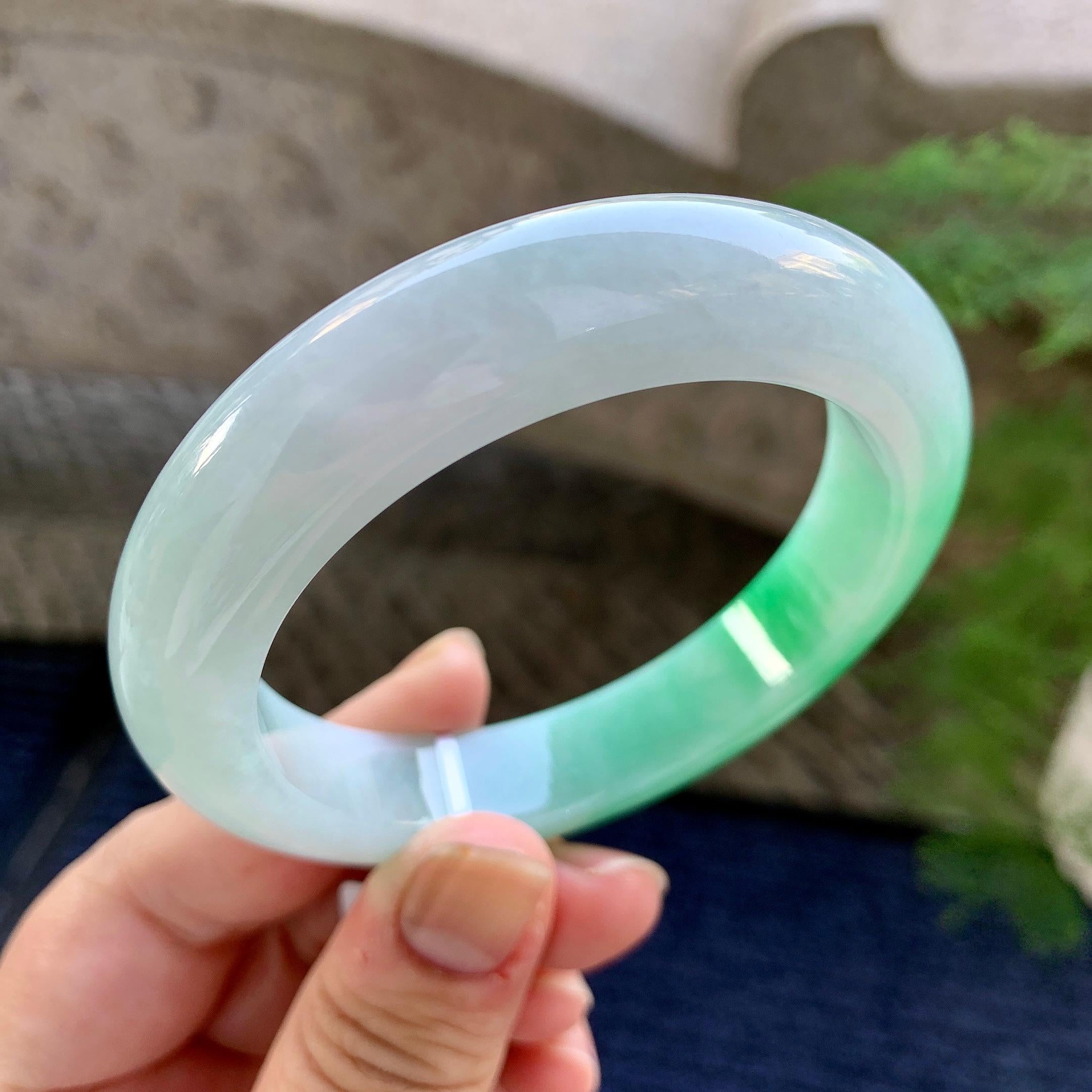 细糯种白底青平安镯（56.7mm）（yc249459）